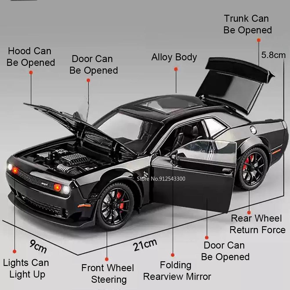 1:24 Charger 1970 Hellcat Toy Car Model Alloy Diecasts Simulation Sound Light Pull Back Models Cars Toys Boys Gifts Collection
