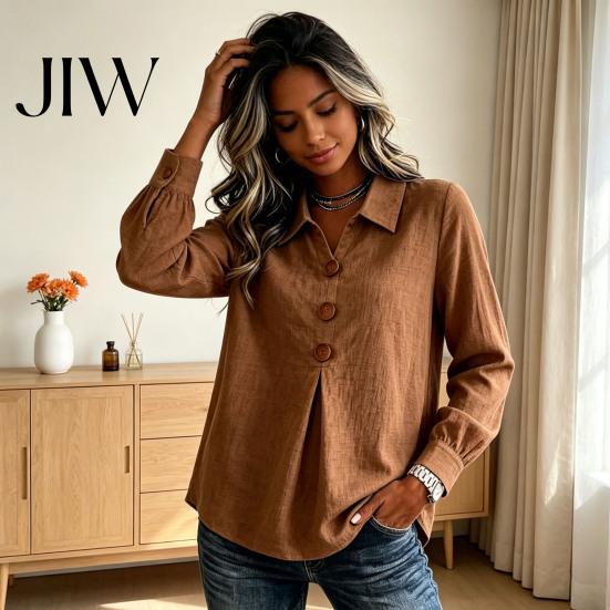 Leichte Atmungsaktive Oberteile Damen Knopfleiste Hemdbluse, Langarm V-Ausschnitt Locker Fließend Knitterarm Plus Size Sommerblusen Tunika