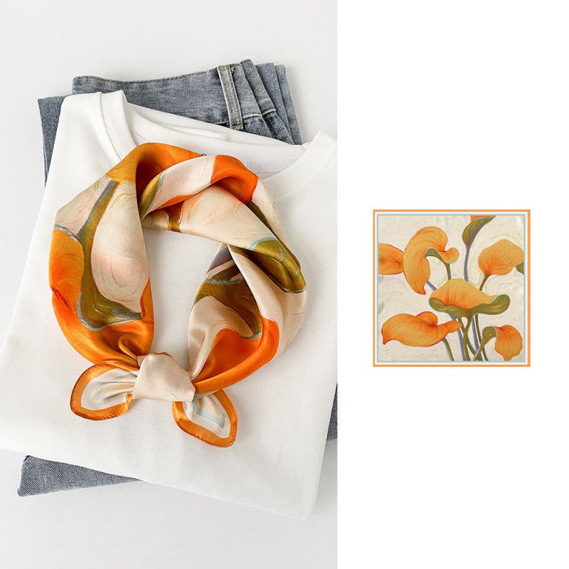 53 Einfacher Crêpe Satin Seidenschal Seide High-End Nationaler Stil Druck 100% Maulbeerseide Seide Luxus Seiden-Quadrat-Schal Damen-Schal