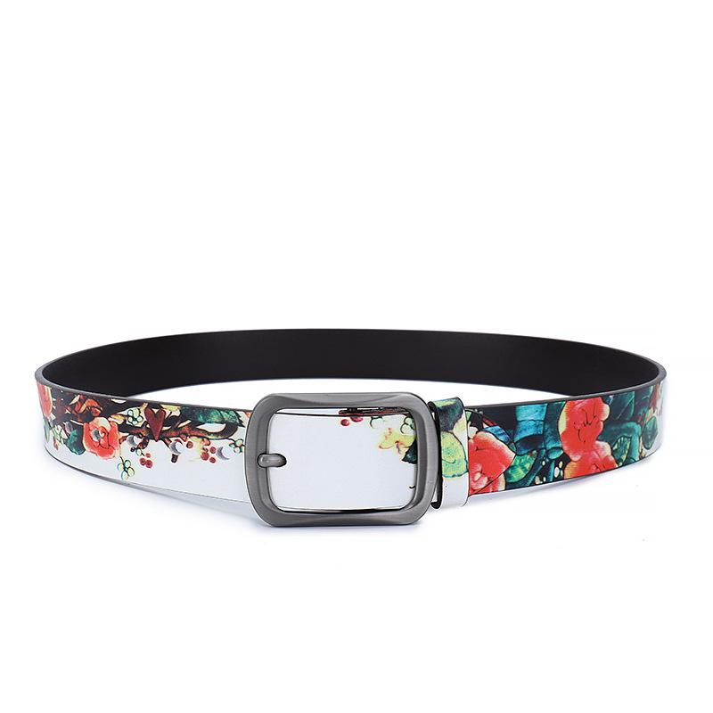 

Дизайн Цветок Роза Принт Кожаный Ремень Граффити Чистая Воловья Кожа Ремень Новый 125cm