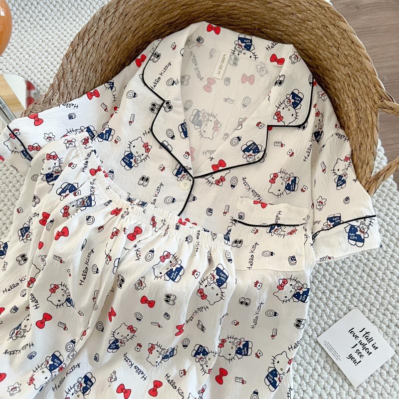 Summer new pajamas women's short-sleeved shorts thin cloud cotton cartoon cute large size Korean version loungewear