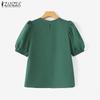 ZANZEA Women Casual Round Neck Solid Color Summer Short Sleeve Blouse