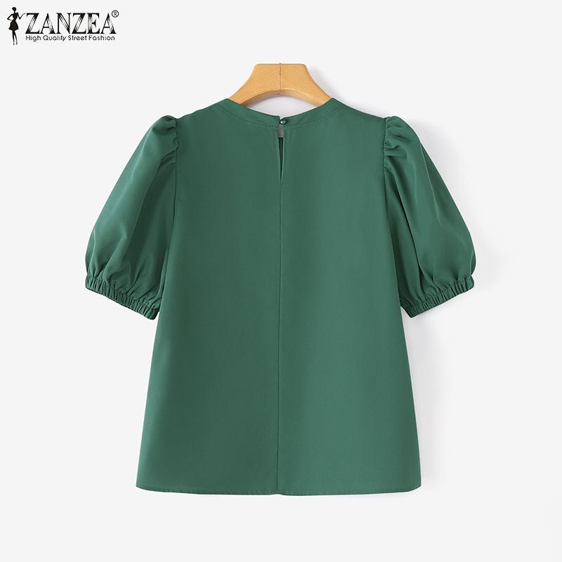 ZANZEA Women Casual Round Neck Solid Color Summer Short Sleeve Blouse