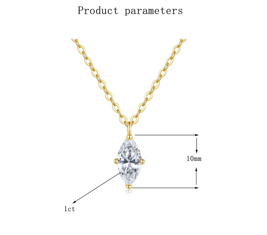 925 Sterling Silver 1CT Marquise Cut Moissanite Pendant Necklace for Women – 14K Gold Plated Minimalist Jewelry