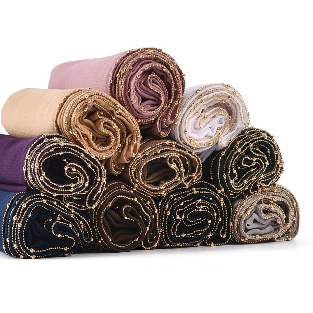 Long Ethnic Style Scarf Solid Color Islamic Turban Elegant Hijab Scarf  Women
