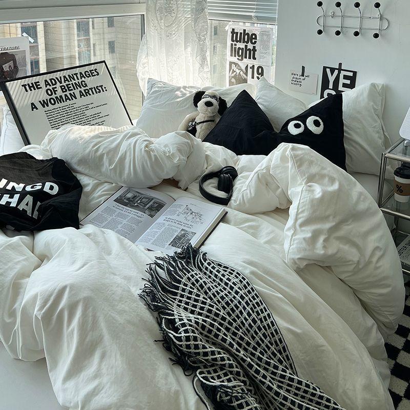 Ins  Big Eyes Cowboy Blue Solid Color Beding Set  Duvet Cover Bed Sheet Simple Dormitory Queen King Size