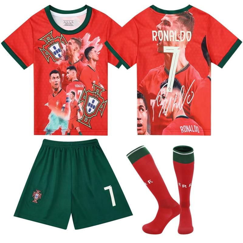 Portugal Ronaldo Fußballtrikot Gedenkausgabe Set YSHT Rot 150-160 cm