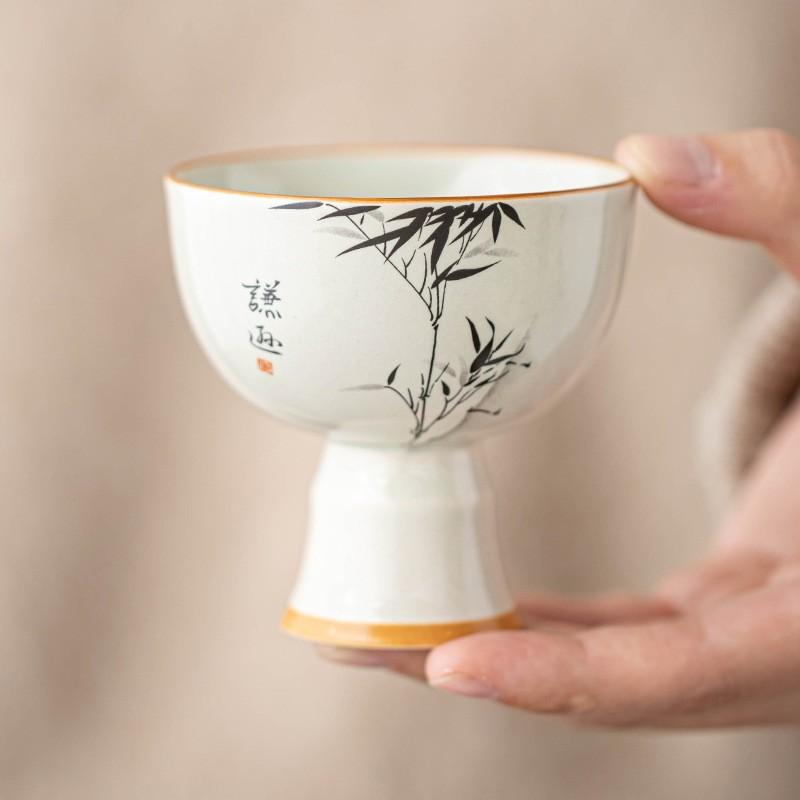 High-foot Teacup, Plant Ash Master Cup, Household Ceramic Tea Set, Creative Personal Tea Drinking Single Cup, High-value Tea