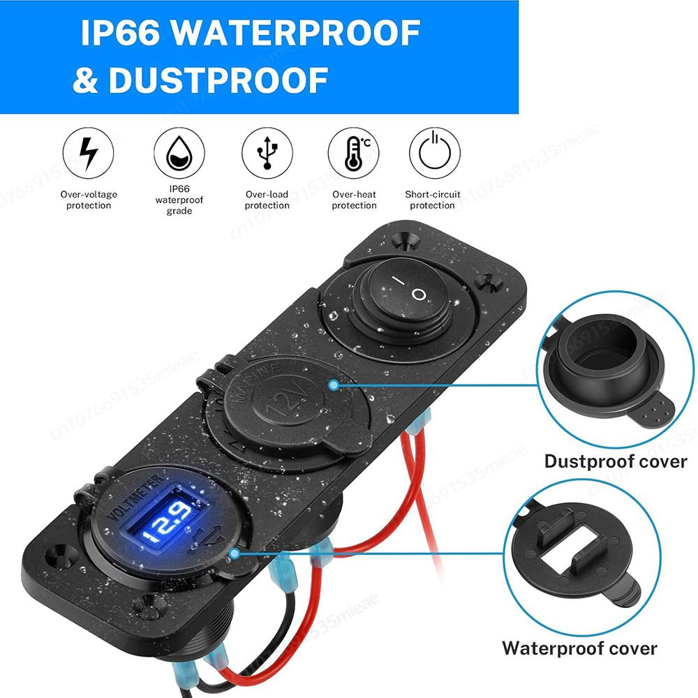 12V 36W Dual QC3.0 usb Car Chager Port Cigarette Lighter Socket with Waterproof Rocker Toggle Switch for RV Bus Boat Truck ATV