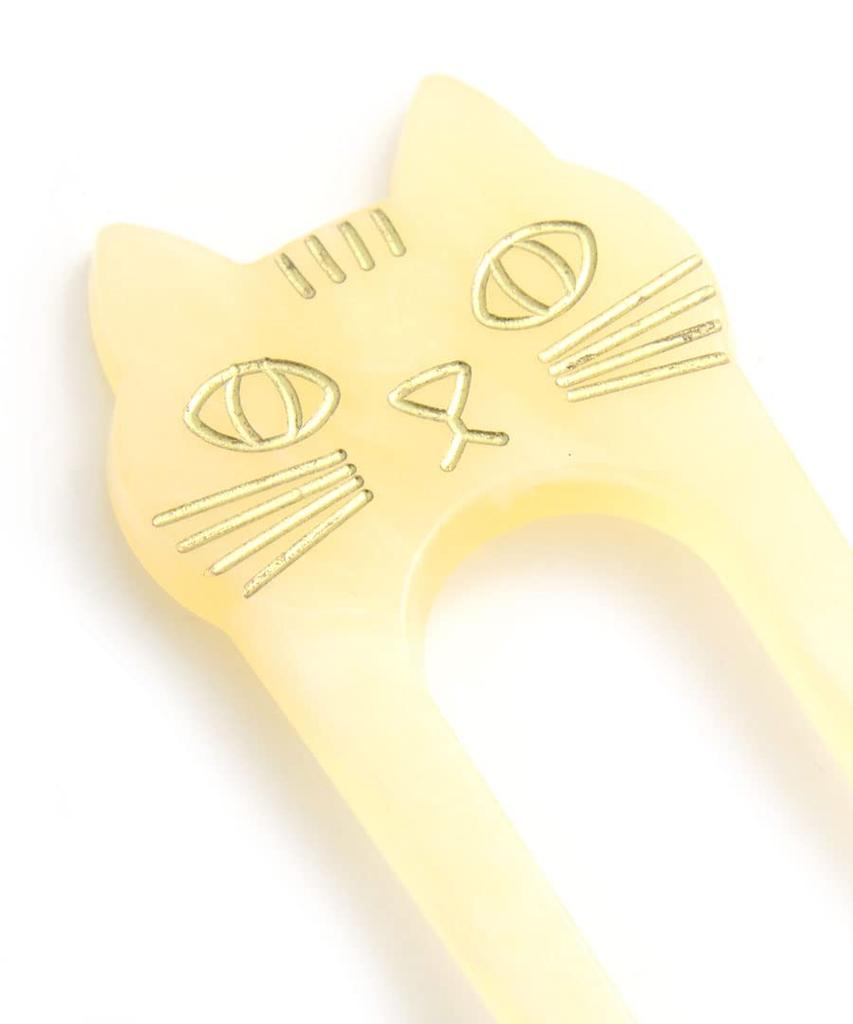 VINGTAINE Cat Motif Cat Hair Two-Pronged Hairpin, Marble, Two-Prong Accessory, H7530-IV-Ivory