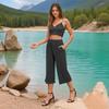 Women's High Waist Solid Color Casual Trousers Workout Pants 3/4 Pants