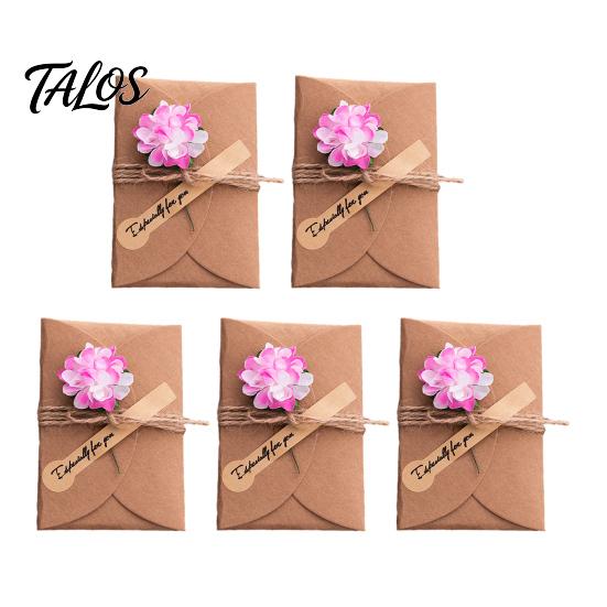 Natural Style Greeting Cards 5Pcs DIY Dried Flower Cards, Handmade Note with Artificial Flowers, Jute Twine Special Paper for Souvenirs Hang