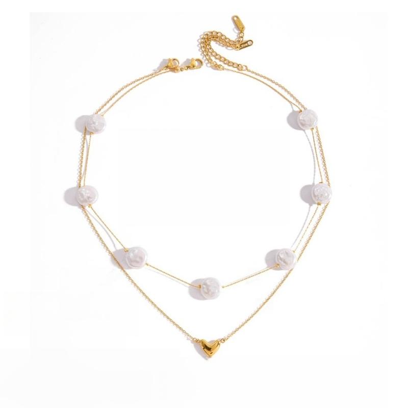 

Double Layer Pearls Necklace Adjustable Length Stainless Steel Neck Jewelry For Women Fashion Accessories 1