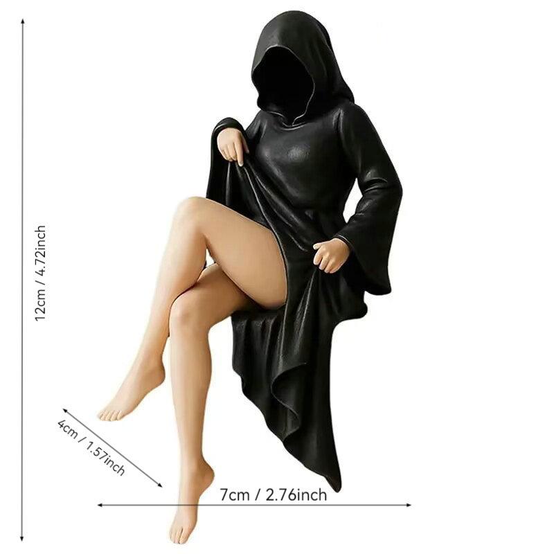 3D Geheimnisvolle Statue Gotische Schwarze Robe Königin Figur Bücherregal Skulptur Gruselige Sitzende Statuen Schreibtisch Ornamente Halloween Geschenke