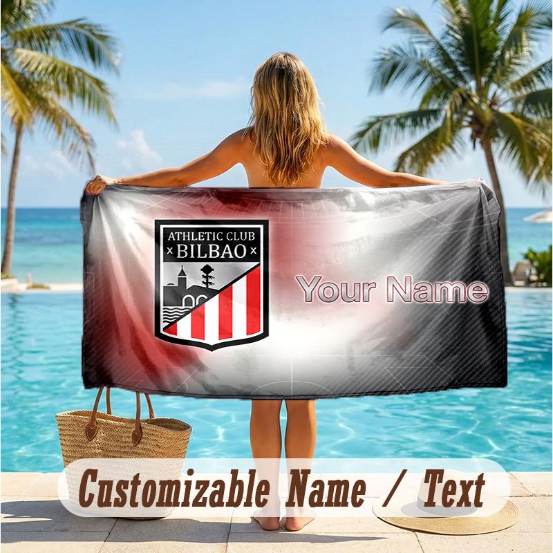 Custom Text Beach Towel, Soft Absorbent Swimming Multi-use TowelAthletic Bilbao FC