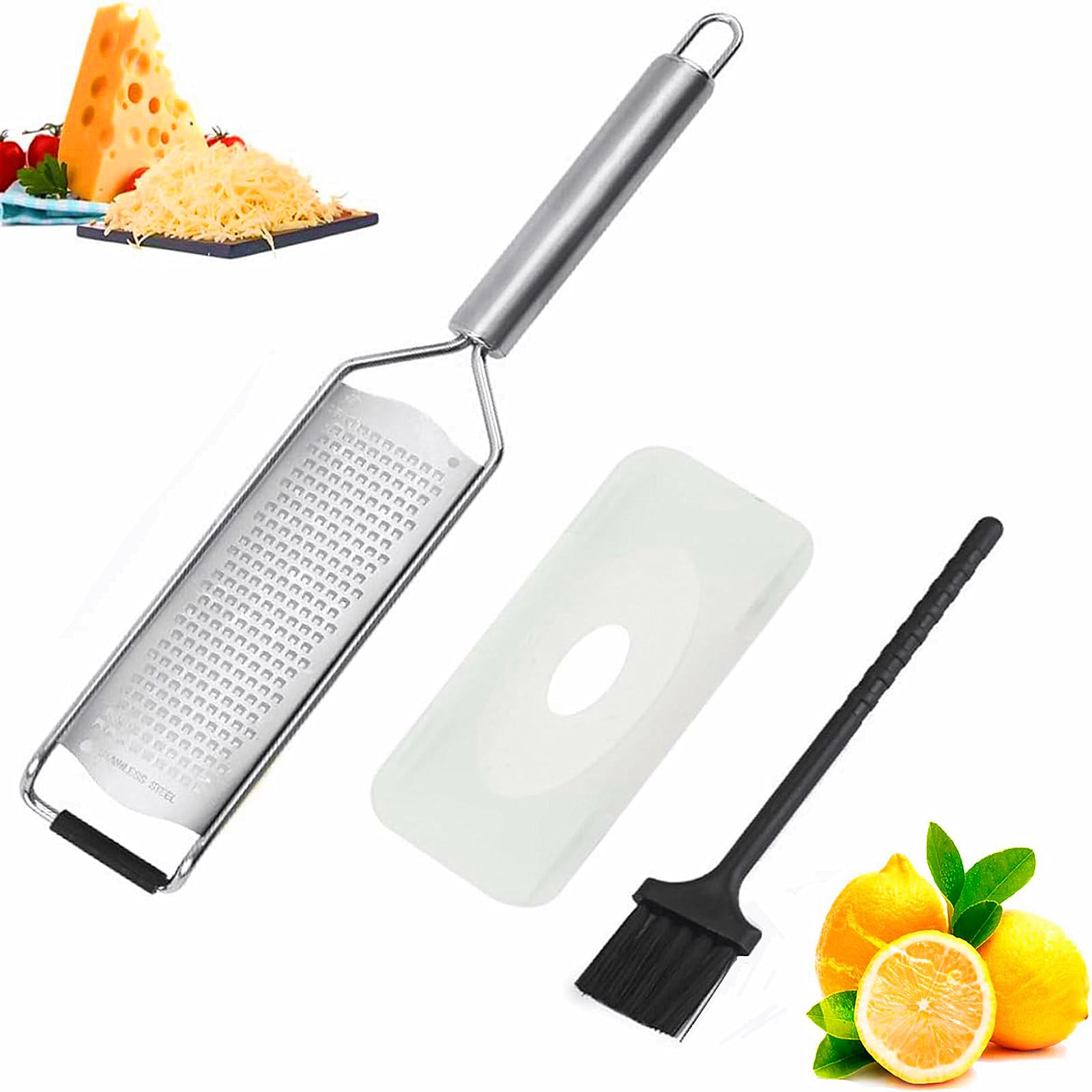 

SensaBliss Cheese Stainless for Grating and Other with Cleaning Brush and Blade for and Dishwasher and Dryer Grater, Steel, Non-Slip, Radishes,
