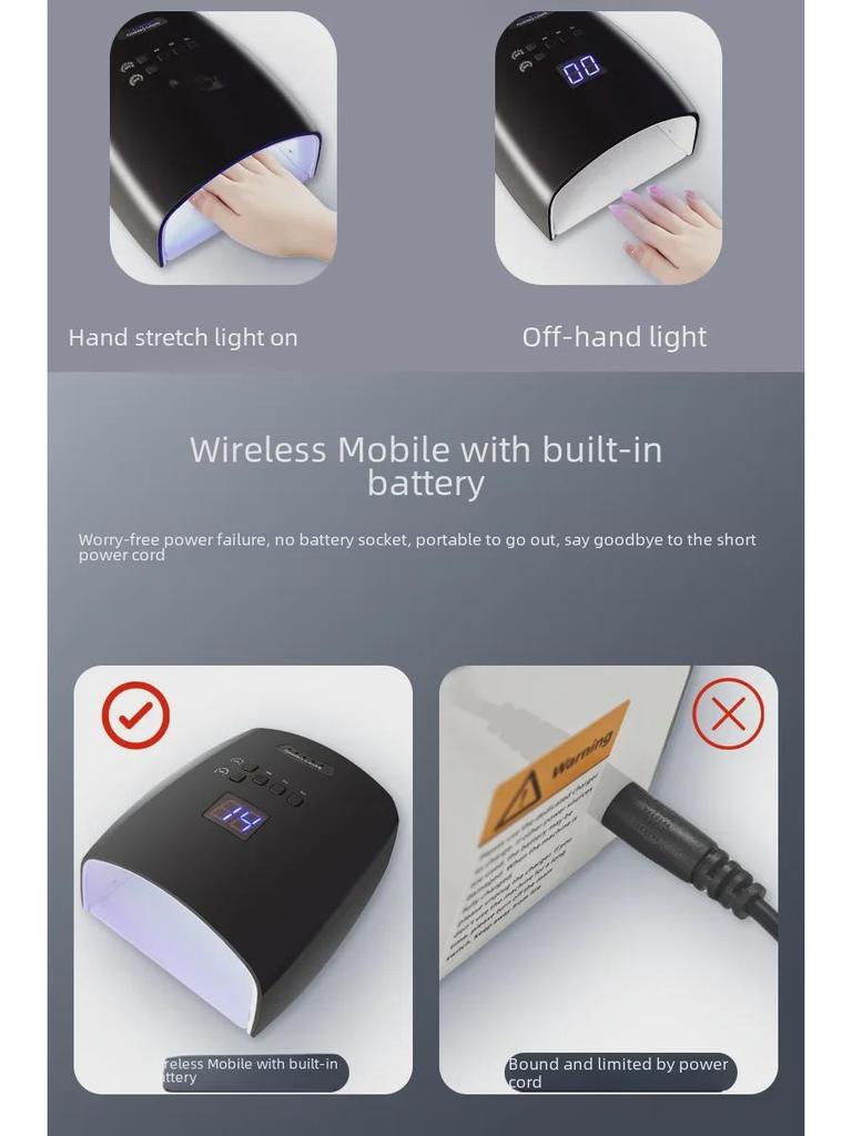 S10 Nail Light Therapy Machine: 66W Rechargeable with 33 Lamp Beads for High-Power Nail Curing.