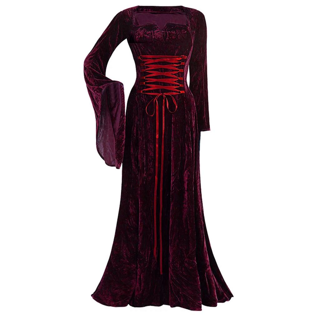 Vestido largo de las mujeres Vintage manga larga piso longitud vestido  elegante elfo vestido comprar a buen precio — entrega gratuita, reseñas  reales con fotos — Joom