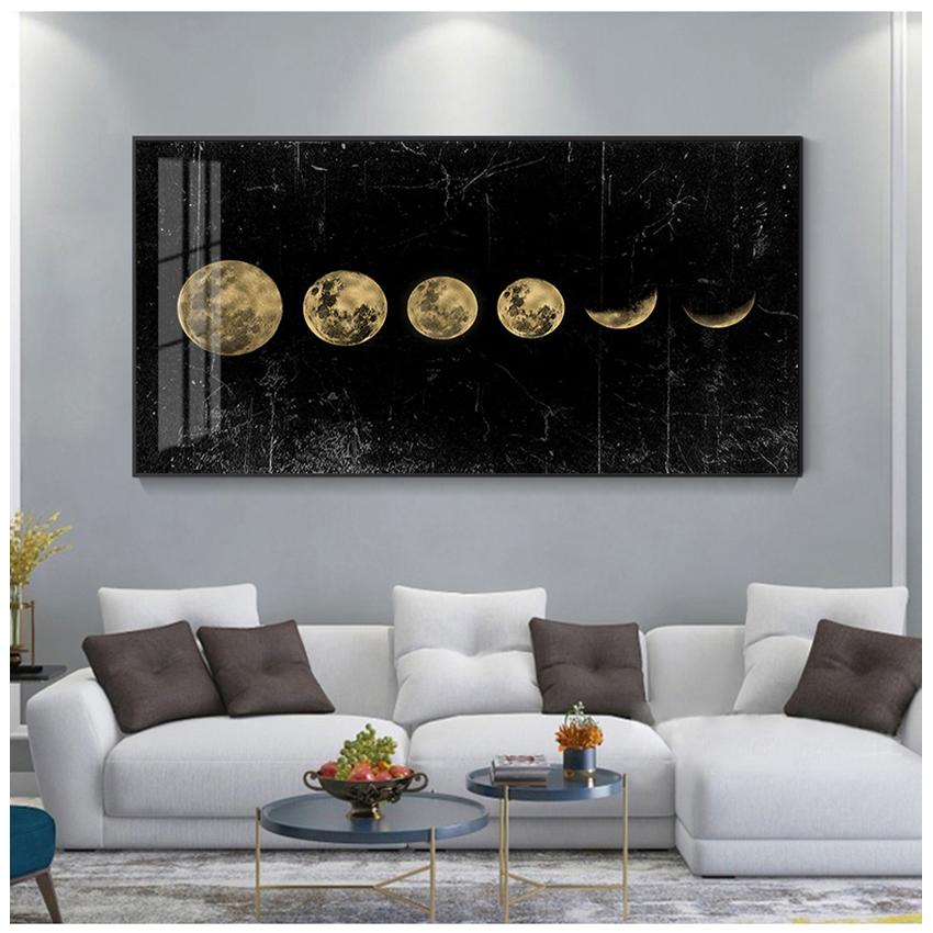 Imprimir Universo Longo Banner Arte Pintura Decoração de Casa Tamanho Grande Eclipse da Lua Arte de Parede Imagem Minimalista Pôster de Tela