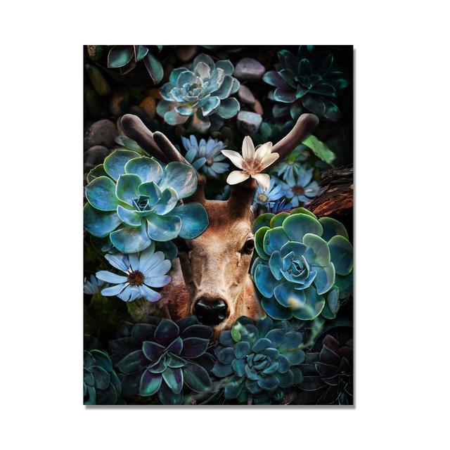 Lion and Tiger Flowers Canvas Painting Animal Cuadros Posters and Prints Nordic Wall Art Pictures for Living Room Home Decor