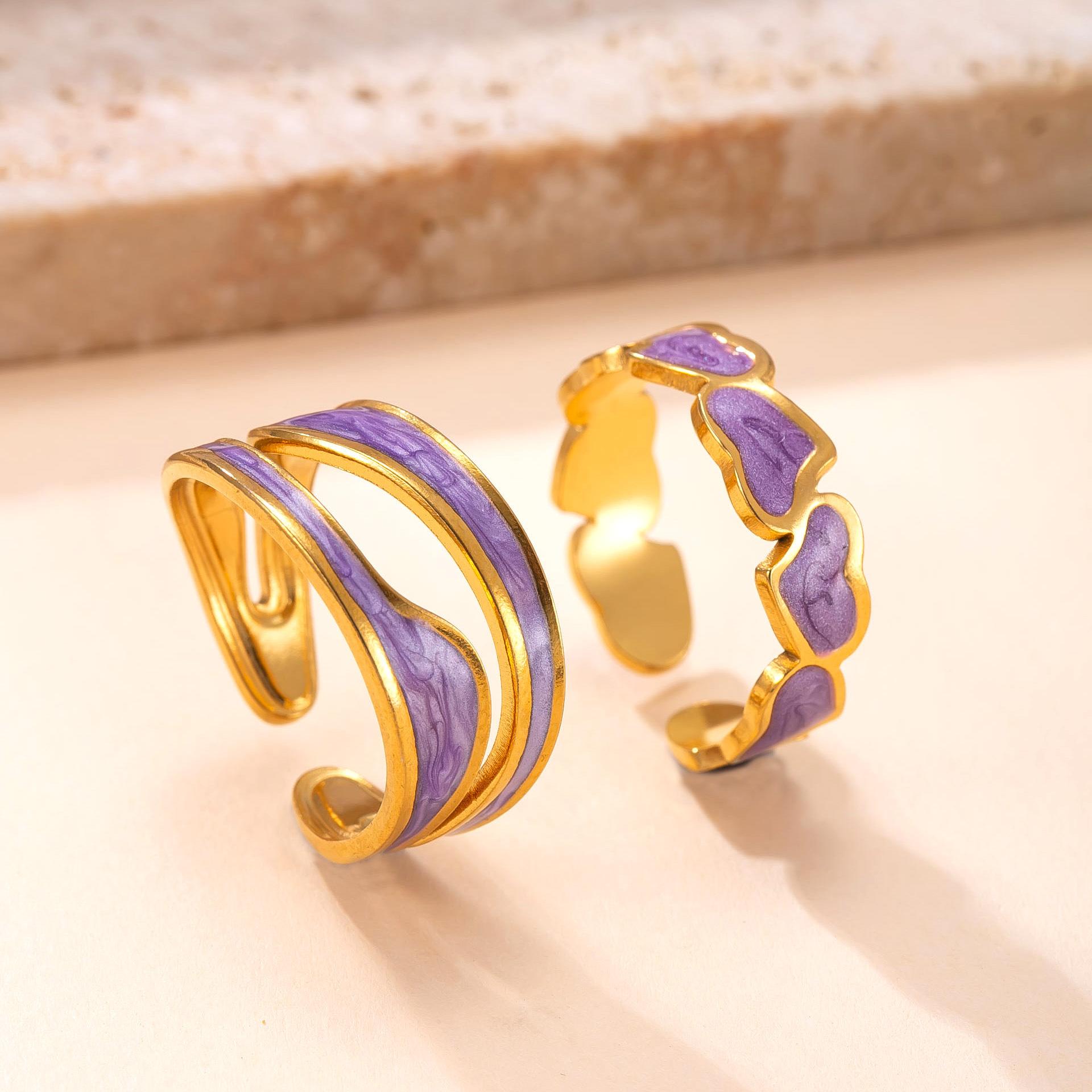 

Titanium Steel Jewelry Light Luxury ins Stainless Steel Ring Oil Pressure Drop Colorful Oil Heart Open Ring Average Size фіолетовий