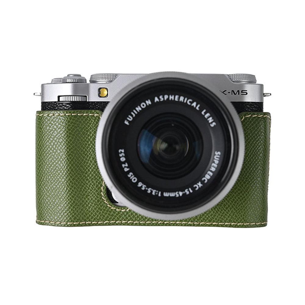 XM5 Kameratasche Palmblattmuster PU-Leder Halbkörpergehäuse für Fujifilm XM5 Fuji X-M5 Abdeckung mit Bodenöffnung