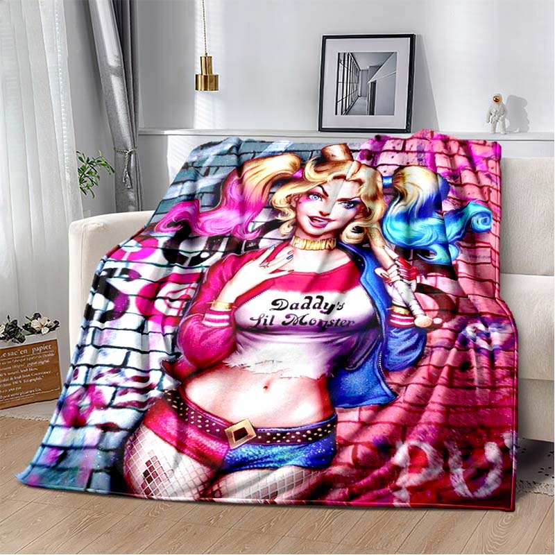 H-Harley-Quinns Movie Character Print Flannel Blanket Cozy Warm Throw Bedroom Sofa Birthday Present Indoor Home Lounge Decor