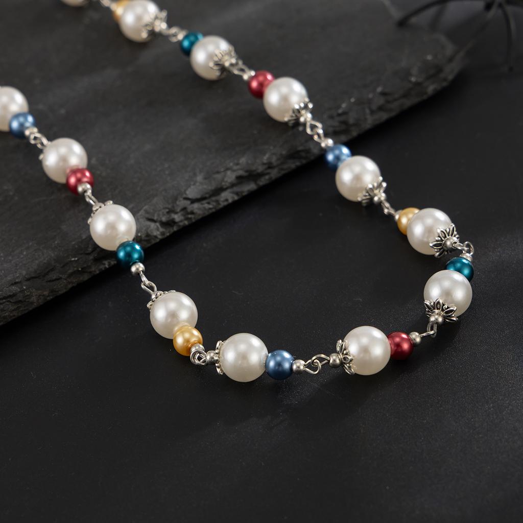SHIXIN Hip Hop Colourful Beaded Chain Necklace for Men New Fashion Smooth Imitation Pearl Choker Male Jewelry Neck Accessories