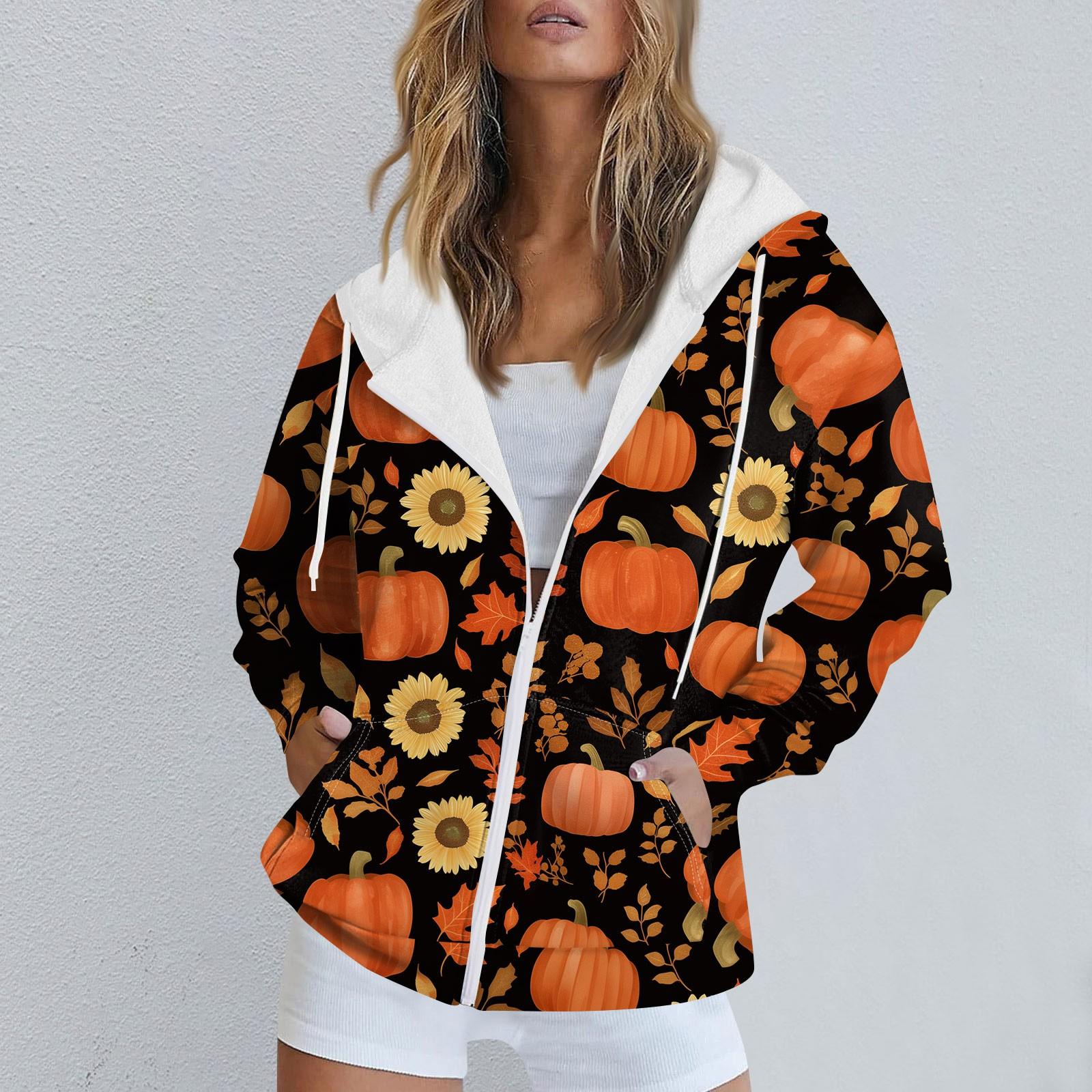 

Женская повседневная спортивная одежда с принтом на Хэллоуин, осенне-зимняя куртка с капюшоном и длинными рукавами, с карманом на молнии XXL шафрановый