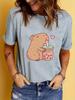 Capybara Loves Bubble Tea" Women's T-Shirt - Casual Black Short Sleeve with Animal Print Breathable Polyester Machine Washable