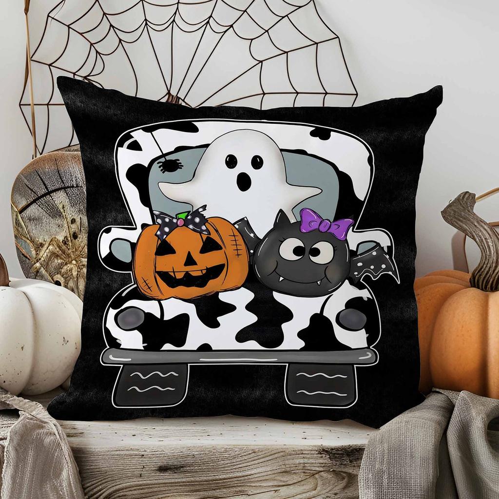 Halloween Decorative Linen Throw Pillow Cover With Single Sided Print (Pillow Insert Not Included)