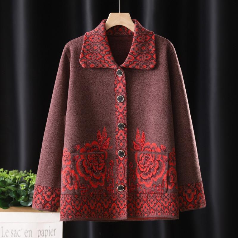 Grandma Sweater Mom Wear Thin Knitted Cardigan Loose Old Lady Spring Jacket Old Man Clothes Women