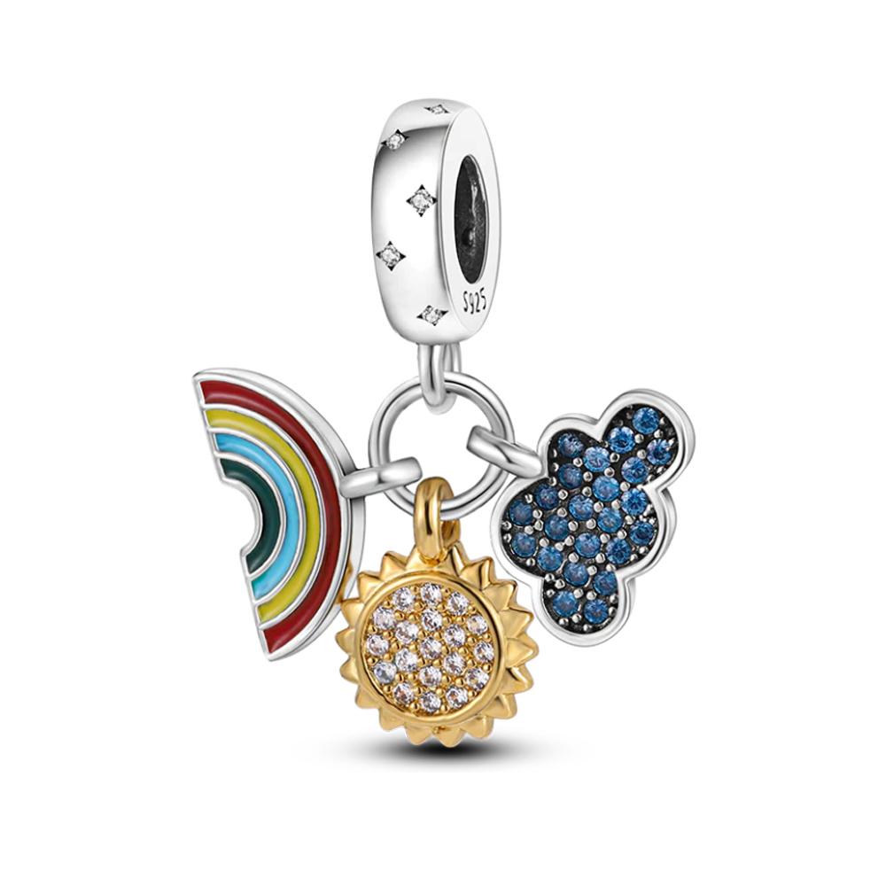925 Silver Blue Starry Sky Rainbow Charm Pendant DIY Bracelet Jewelry Gift for Women Men Fashion Accessories
