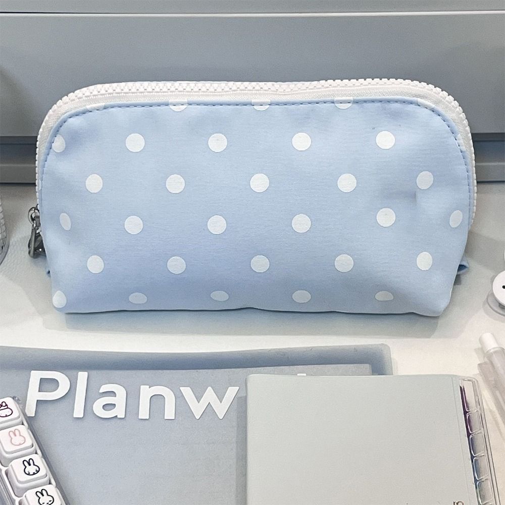 Durable Polka Dot Design Pencil Case Large Opening Large Capacity Stationery Pouch Pen Bag School Office