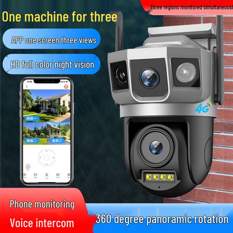 V380 Dual-lens Outdoor 4G Wireless Security Camera with Three Screens