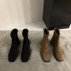 Korean retro square head suede thick heel heightened thin short boots autumn and winter