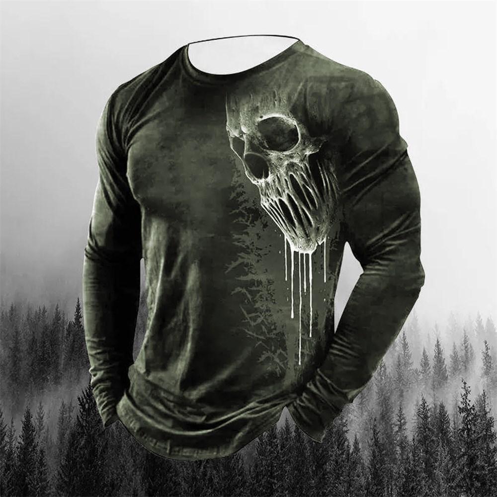 3D Printing Men's Round Neck Long Sleeves Street Trend Hip-hop Oversized Punk T-shirt Pullover Vintage Skull T-shirt