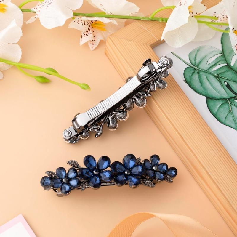 Elegant Rhinestone Blue Flower Hair Clip, Sparkling Crystal Design, Ideal for Wedding Bridal Hairstyles and Christmas Gifts.