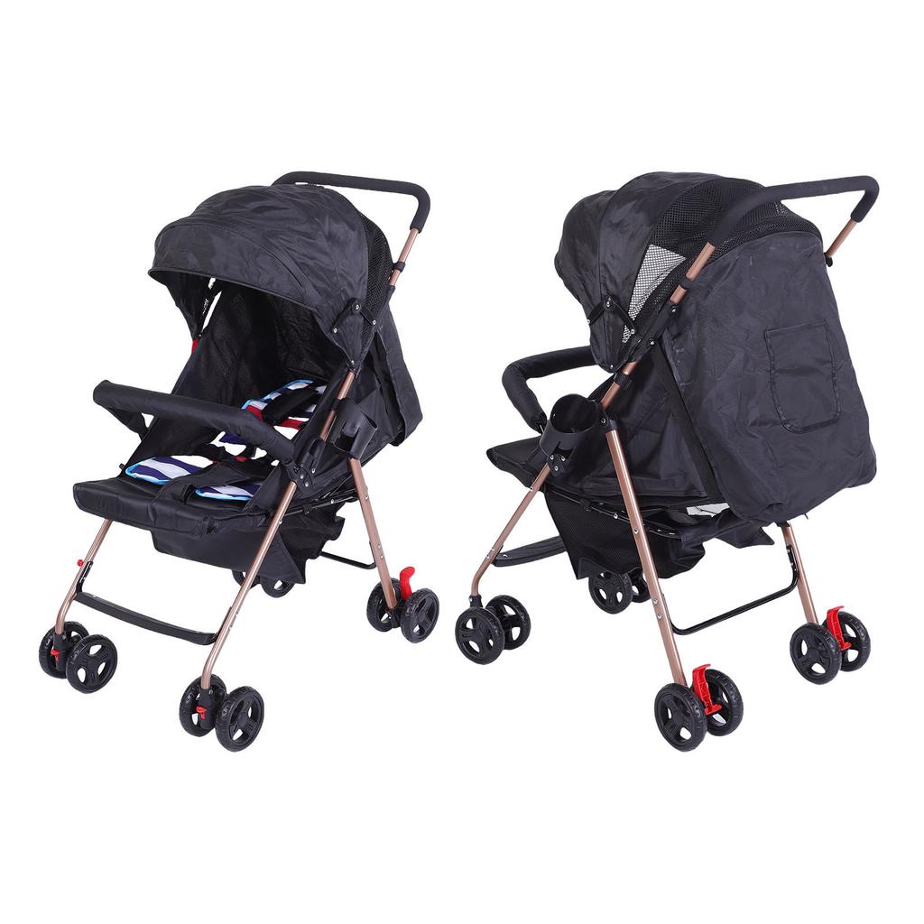 Baby Stroller Lightweight Foldable Shock Absorption High Landscape Toddler Pushchair with   Backrest Canopy Net Storage Basket for Outdoor