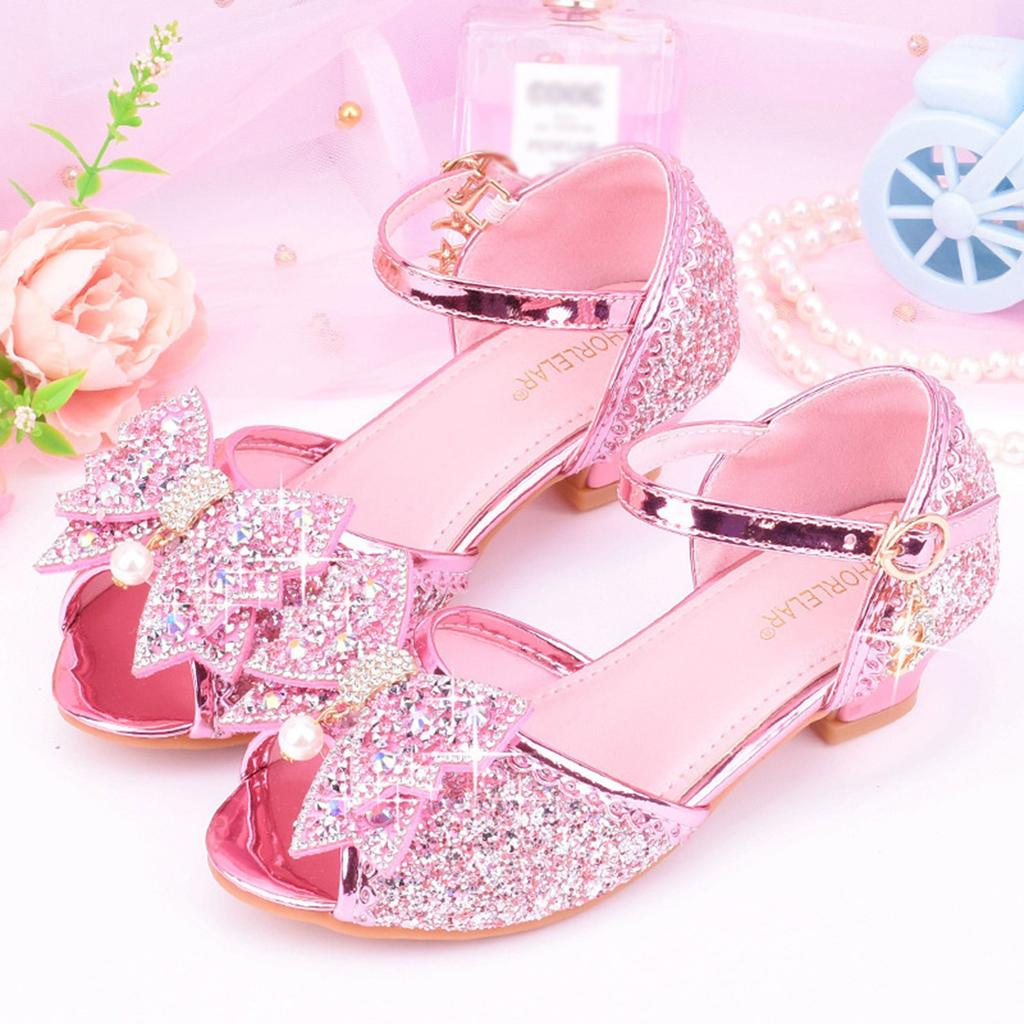 Children Princess Sandals Kids Girls Wedding Shoes High Heels Dress Shoes Bowknot Purple Pink Blue Silver Shoes For Girls