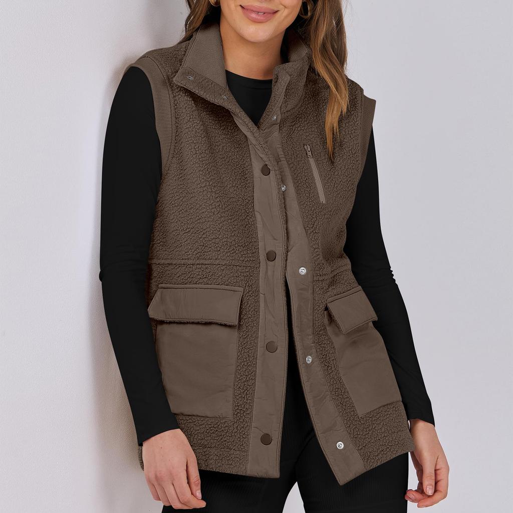 Women's Patchwork Sleeveless Lambswool Casual Versatile Warm Vest Jacket