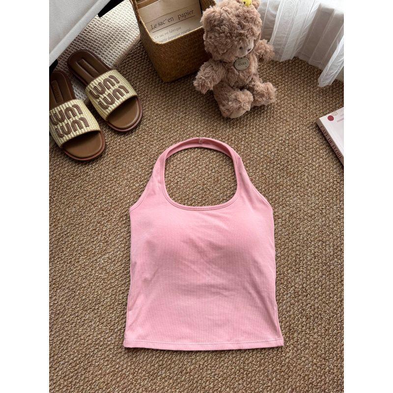 Kumikumi Gyaru Style Solid Halter Top Sling Women clothes Summer With Chest Pad Sexy Inner wear Base Top