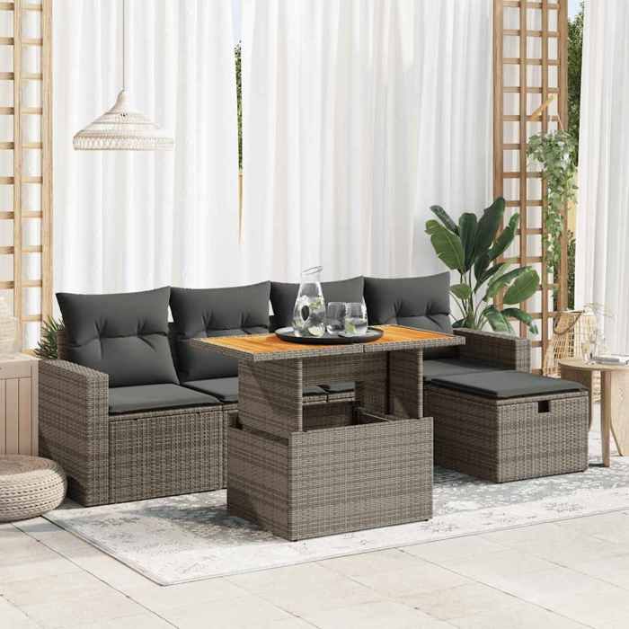 VidaXL Salon de jardin avec coussins 6 pcs gris résine tressée acacia 3327998