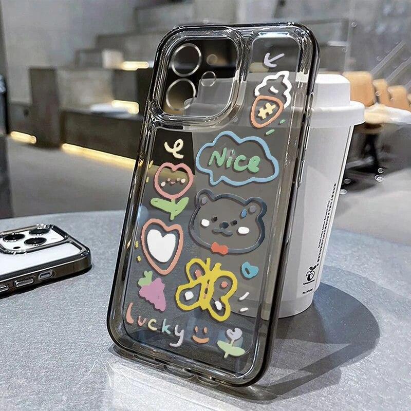 Cute Graffiti Mobile Phone Case Suitable For IPhone12/13/14/15 Female Fashion Pattern Transparent Silicone Mobile Phone Case