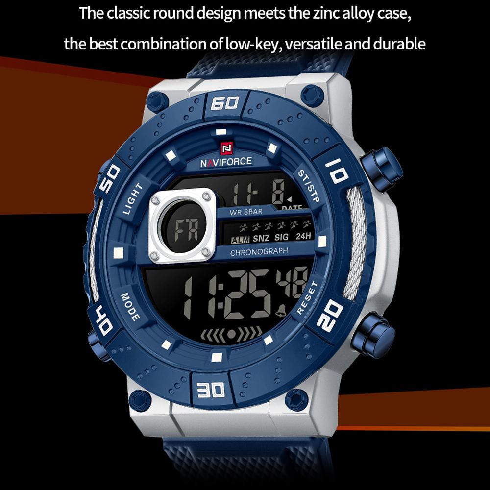 Naviforce Men's Sports LCD Digital Watch Silicone Strap Waterproof Night Mode Chronograph Week Multifunctional Outdoor Men's Boy Watch NF9241T