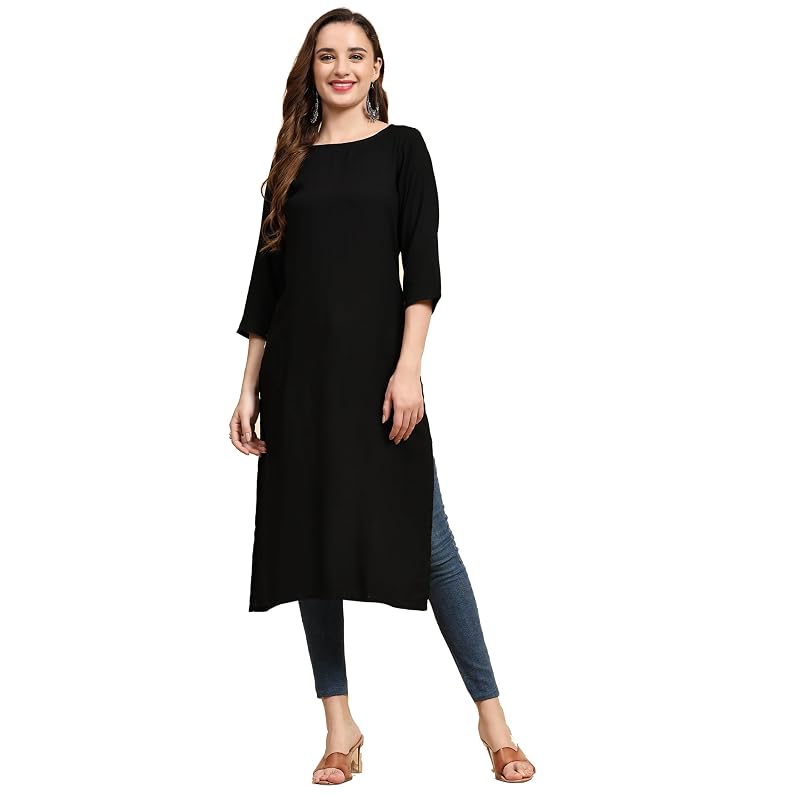 Weavers Villa Women' Cotton Plain Straight Kurta (Medium)
