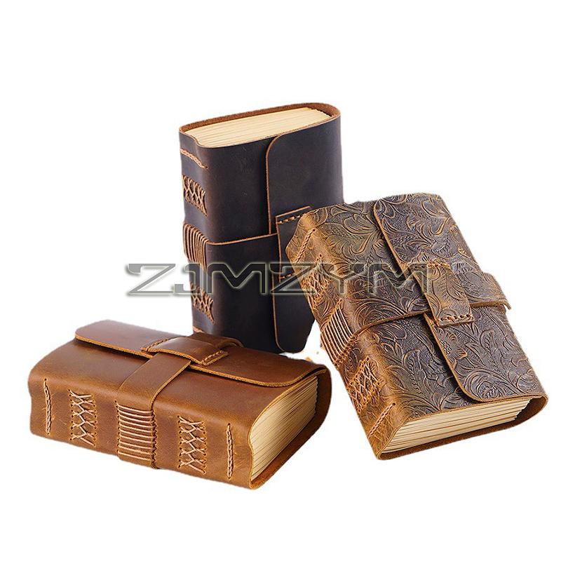 Leather Journal Lock Design Blank Kraft Paper 400 Pages DIY Diary Travel Notebook Handmade Sketchbook Retro Thick Book