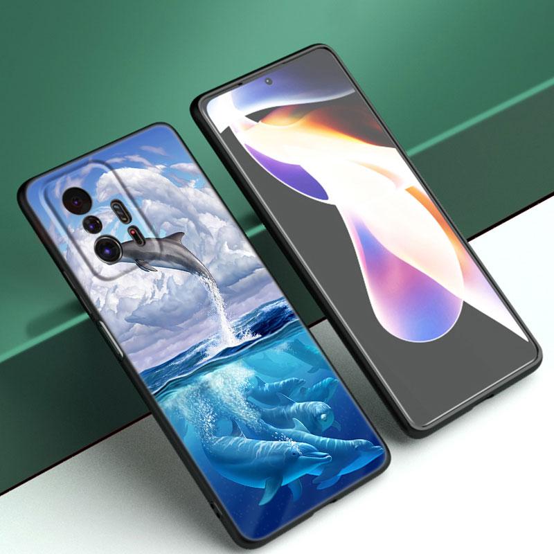 Ocean Golphin Dance Skaczące Etui na Telefon Dla Xiaomi Mi A2 8 9 SE Note 10 10T 11 12 Lite 9T 11T 12S 12T Pro A3 6X 12X Czarne Etui