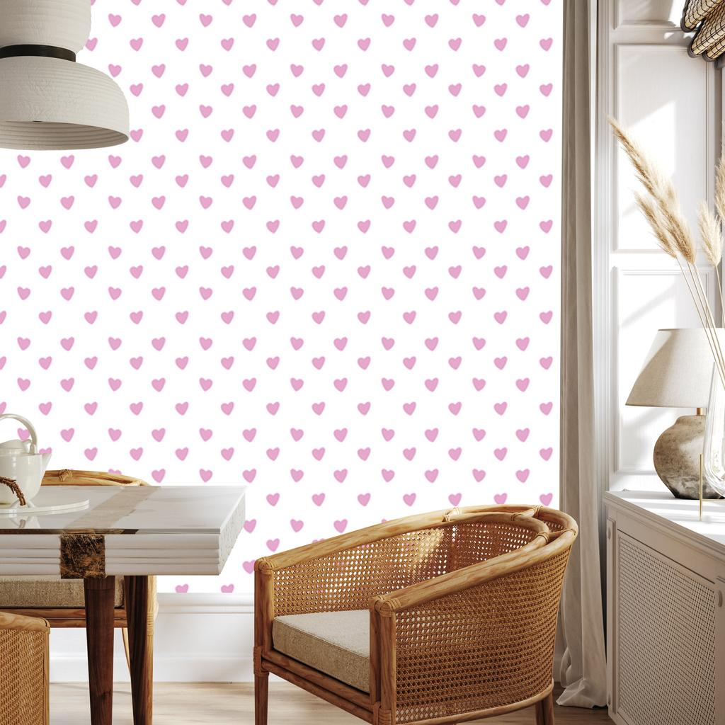Hearts Wallpaper White and Powder Pink 50x1000