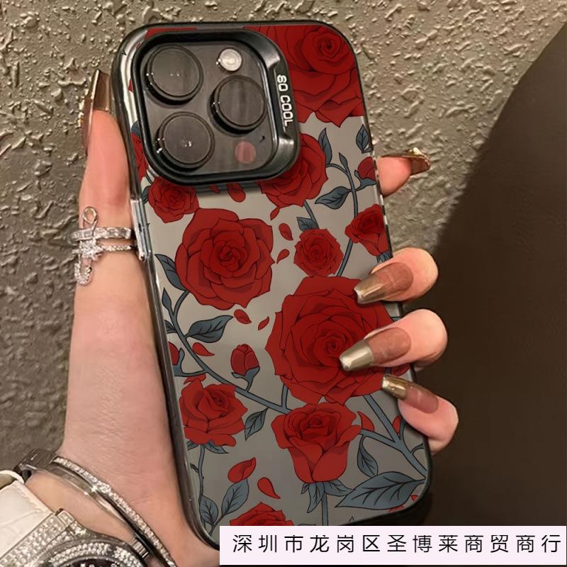 Red rose flower is suitable for Apple 16 mobile phone case iPhone13/14/15 advanced sense 16promax anti-drop 11P